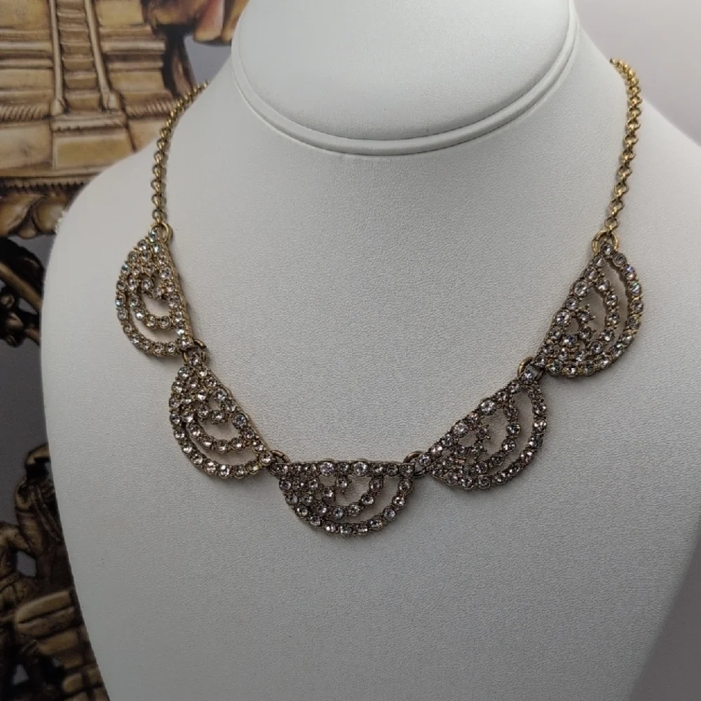 J. Crew Crystal Scallop Fan Bib Statement Necklace - Excellent